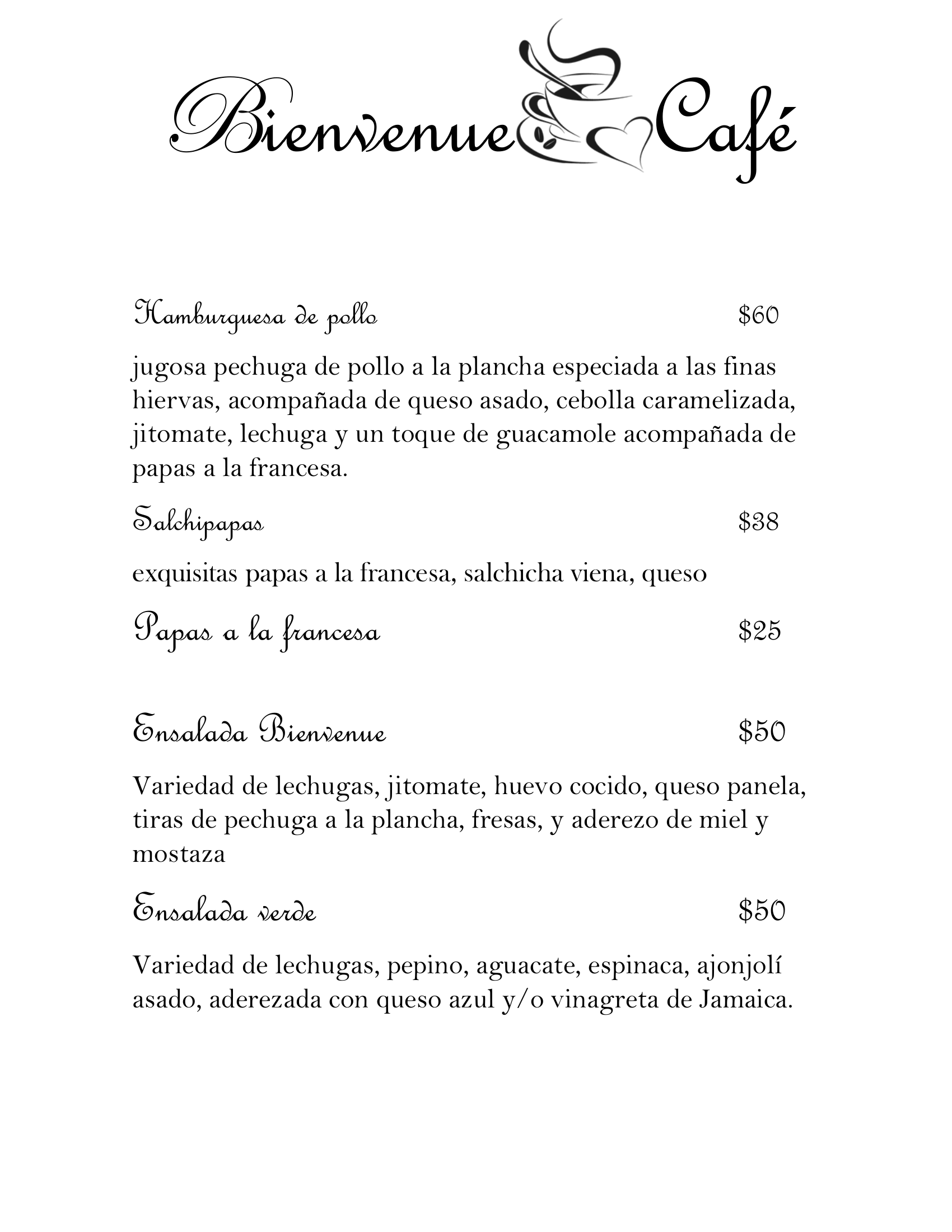 Carta de Bienvenue Café — página 6